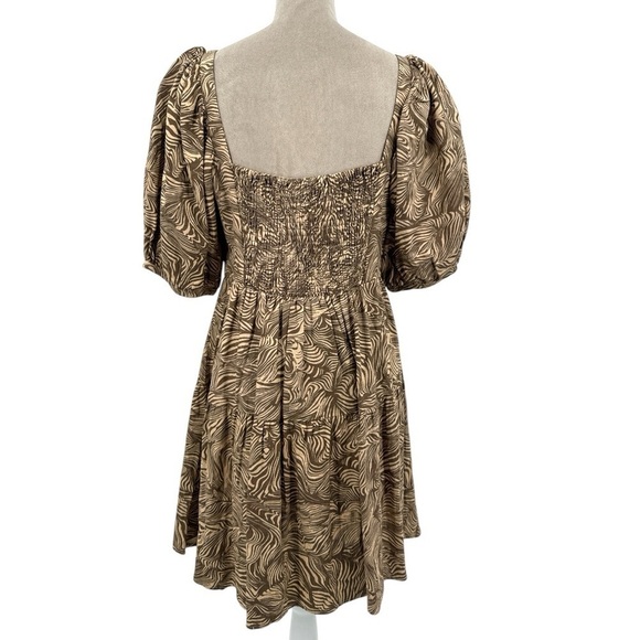 House of Harlow 1960 Puff Sleeve Printed Linen Blend Mini Dress - Brown - Medium - Picture 5 of 8